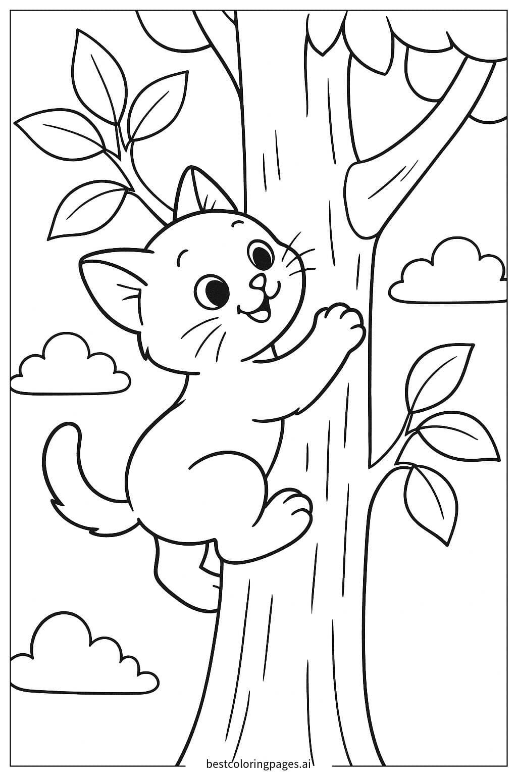 Playful Kitten Climbing a Tree