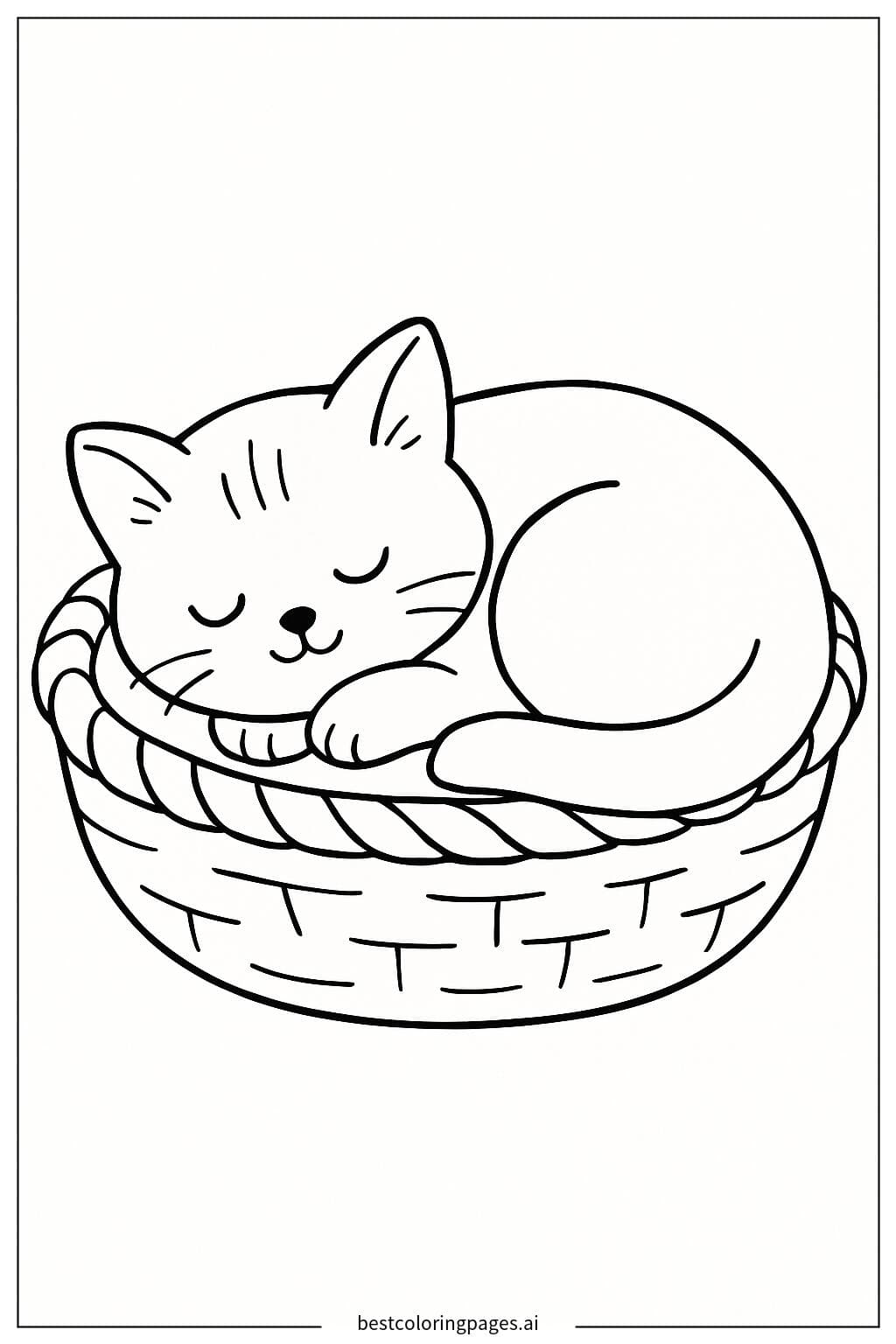 Cozy Kitten Curled Up in a Basket