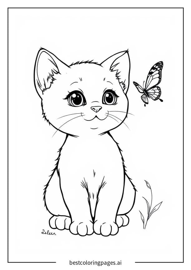 Kitten Watching a Butterfly