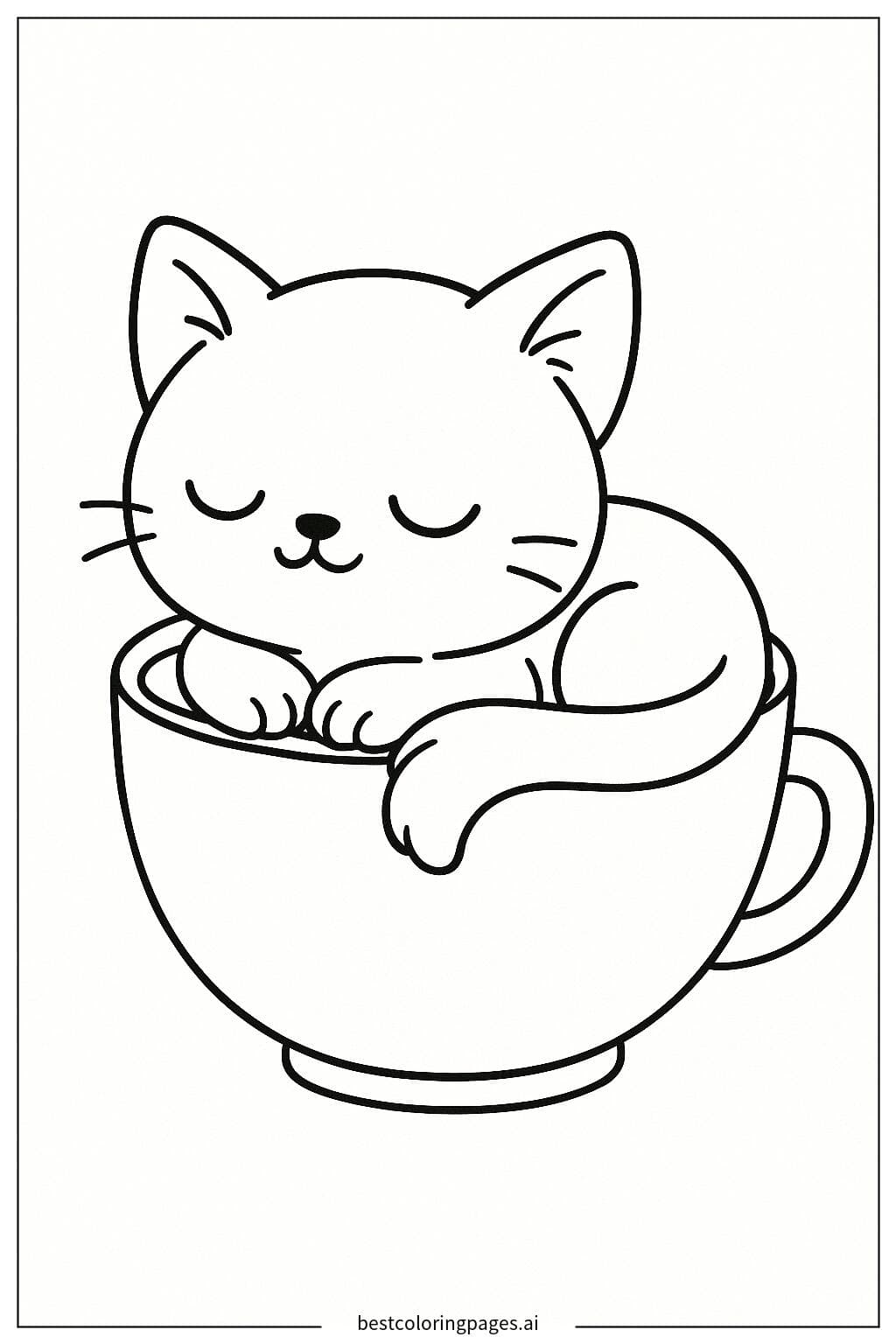 ティーカップで昼寝する子猫 のぬりえ