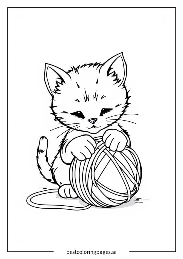 Kitten Playing with Yarn Coloring Pages