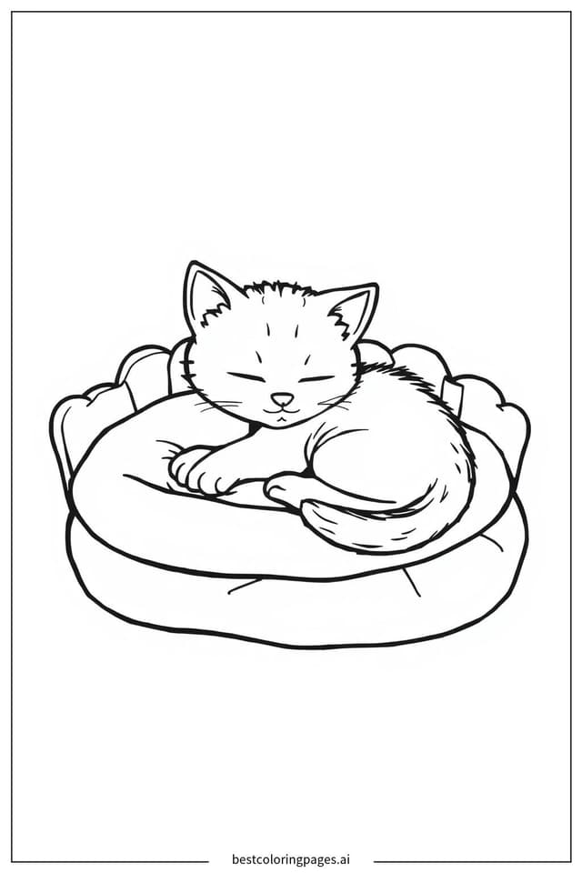 Peaceful Kitten Dreaming Coloring Pages