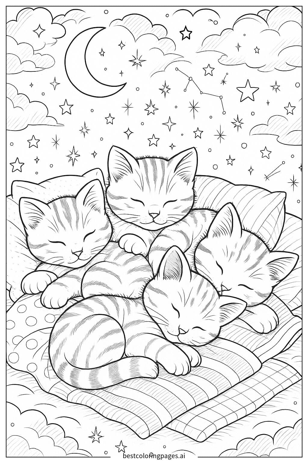 星空の下で夢見る子猫たち のぬりえ