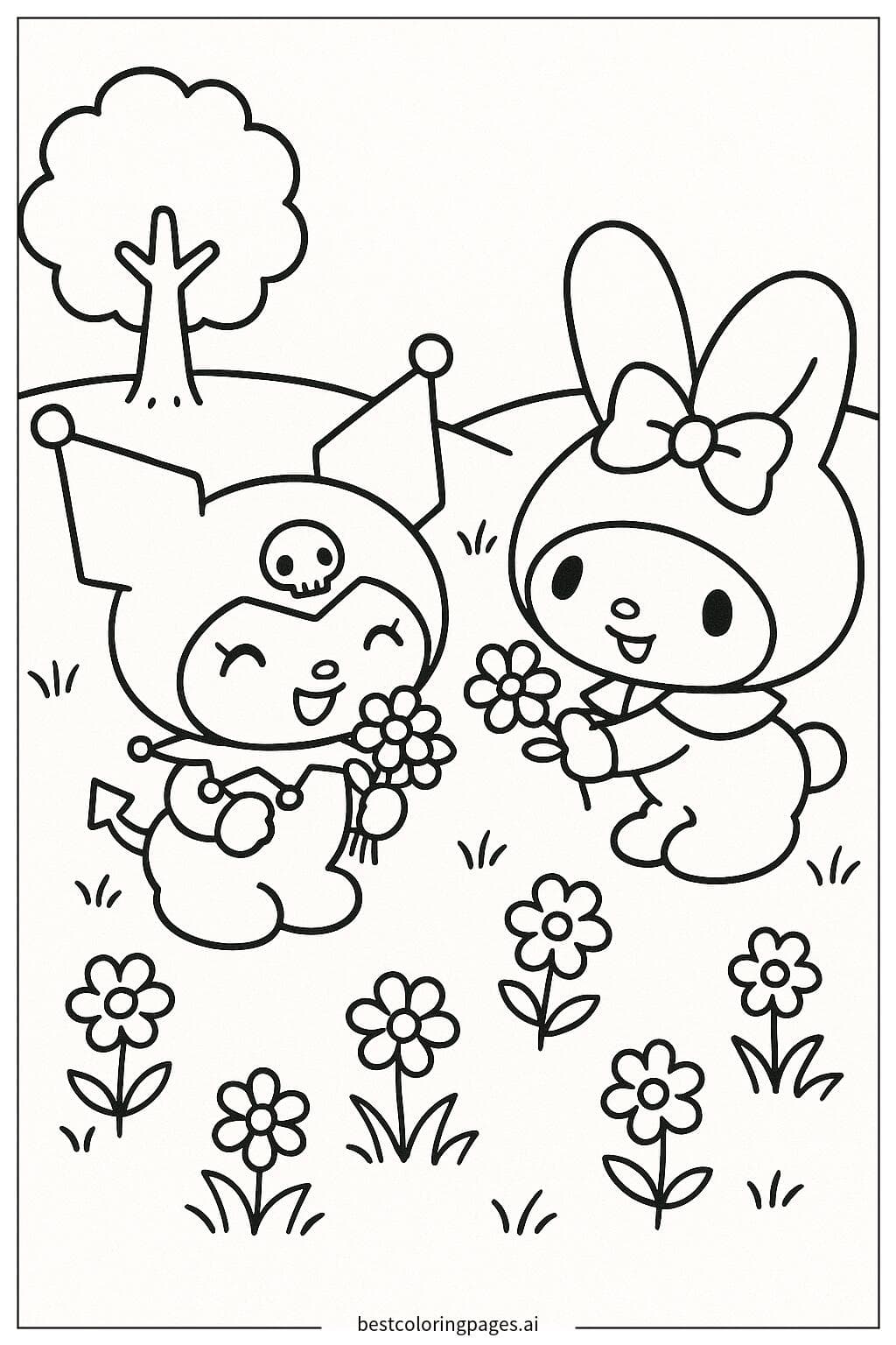 Kuromi和My Melody采摘鲜花