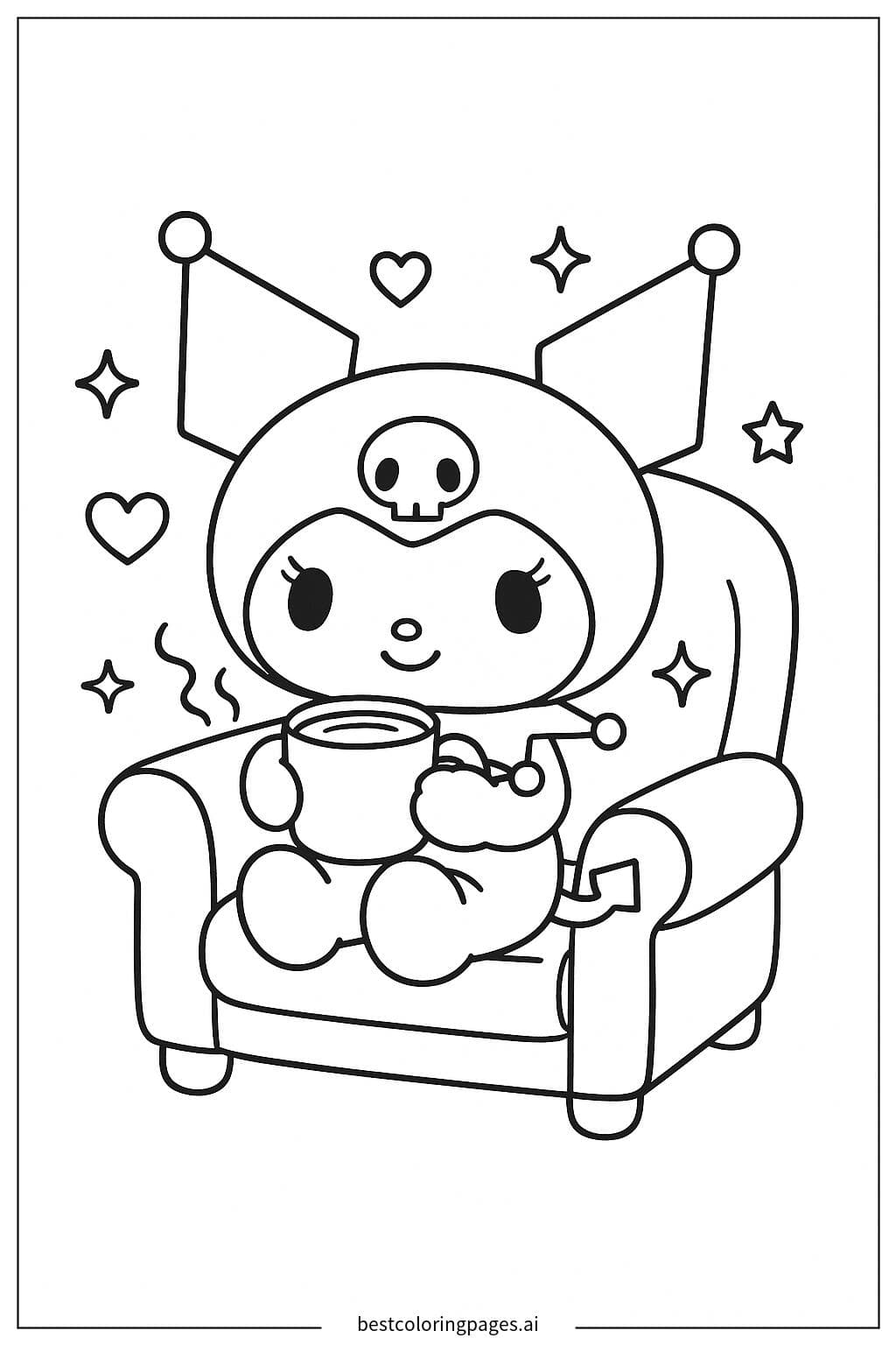 Kuromi Enjoying a Cozy Cup of Hot Cocoa