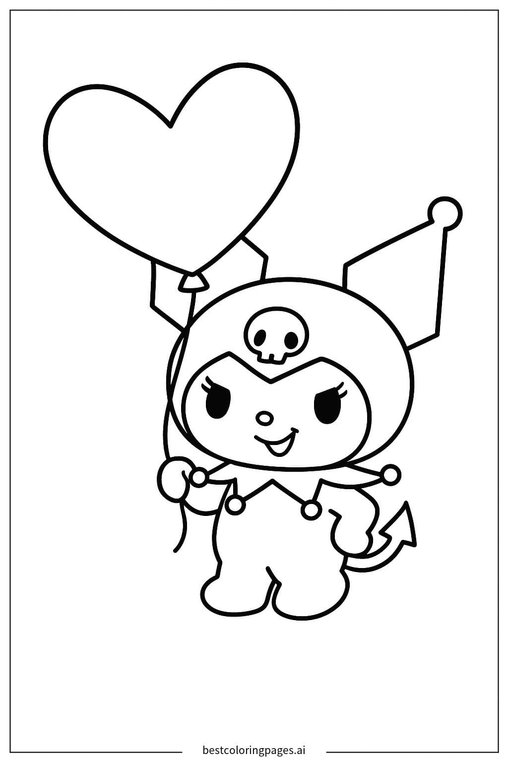 Kuromi cầm bóng bay hình trái tim