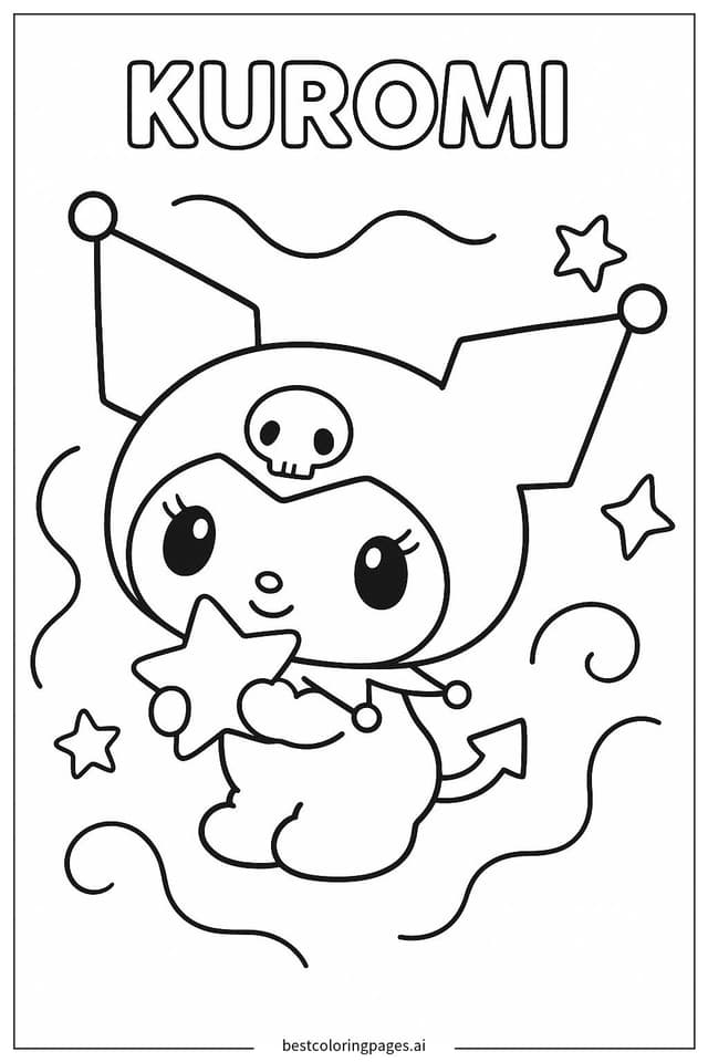 Kuromi抱着星星 涂色页
