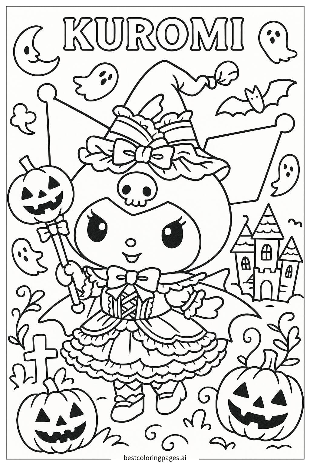 Tranh tô màu Kuromi trong trang phục Halloween