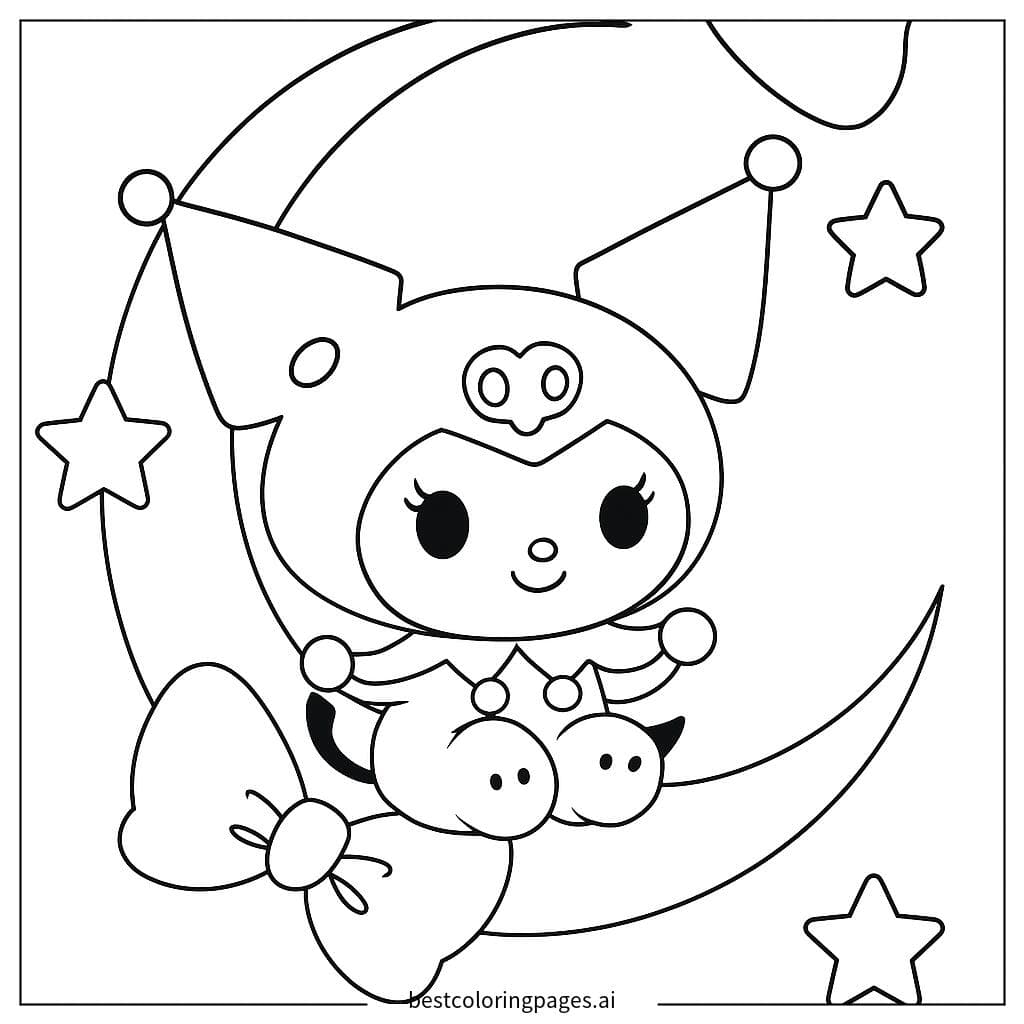 Kuromi ngồi trên mặt trăng