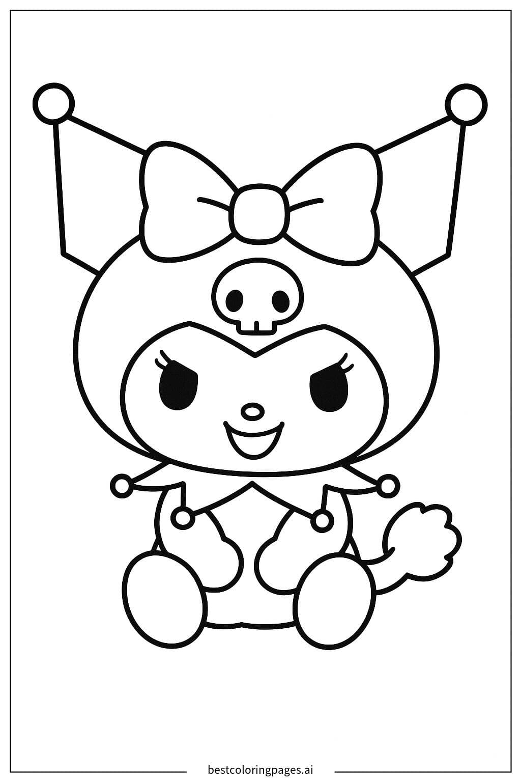 Kuromi 坐着，系着蝴蝶结