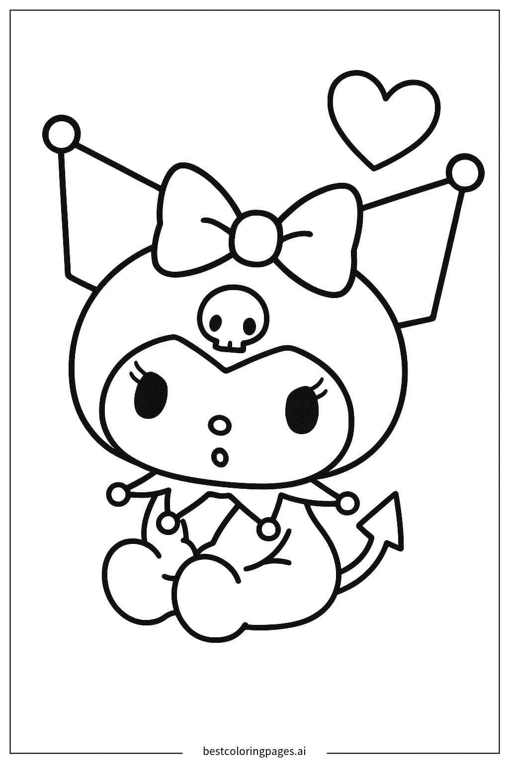 Kuromi sentada con un lazo