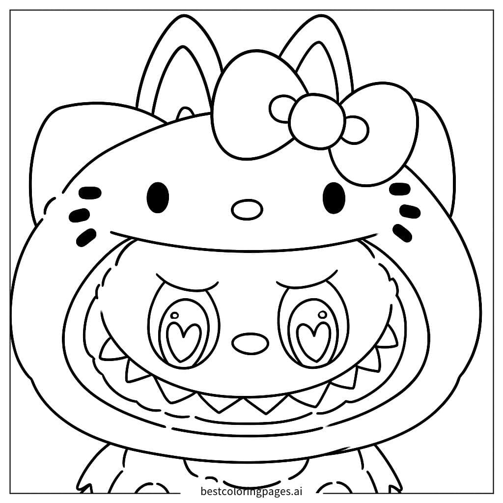 Labubu en costume Hello Kitty