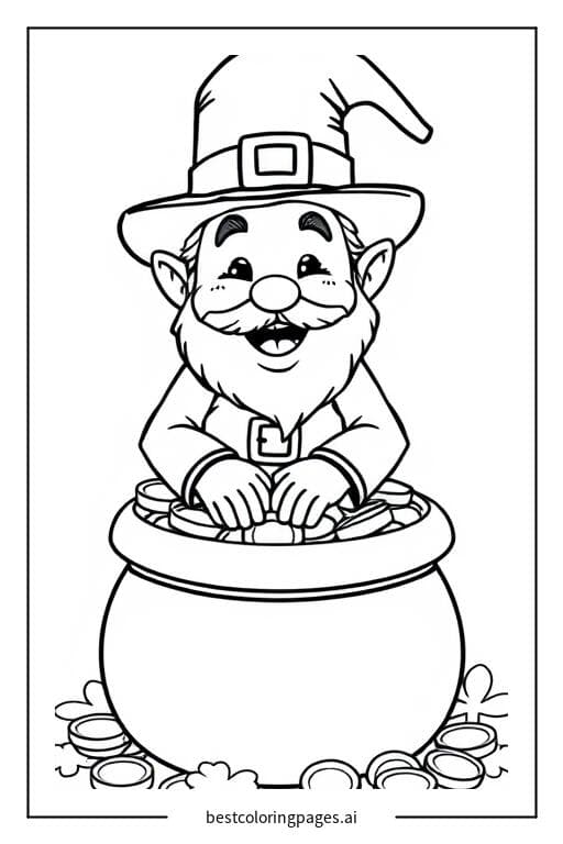 Leprechaun on a Pot of Gold Coloring Page
