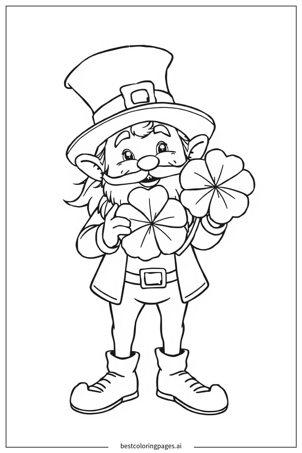 Leprechaun Holding a Clover Coloring Page