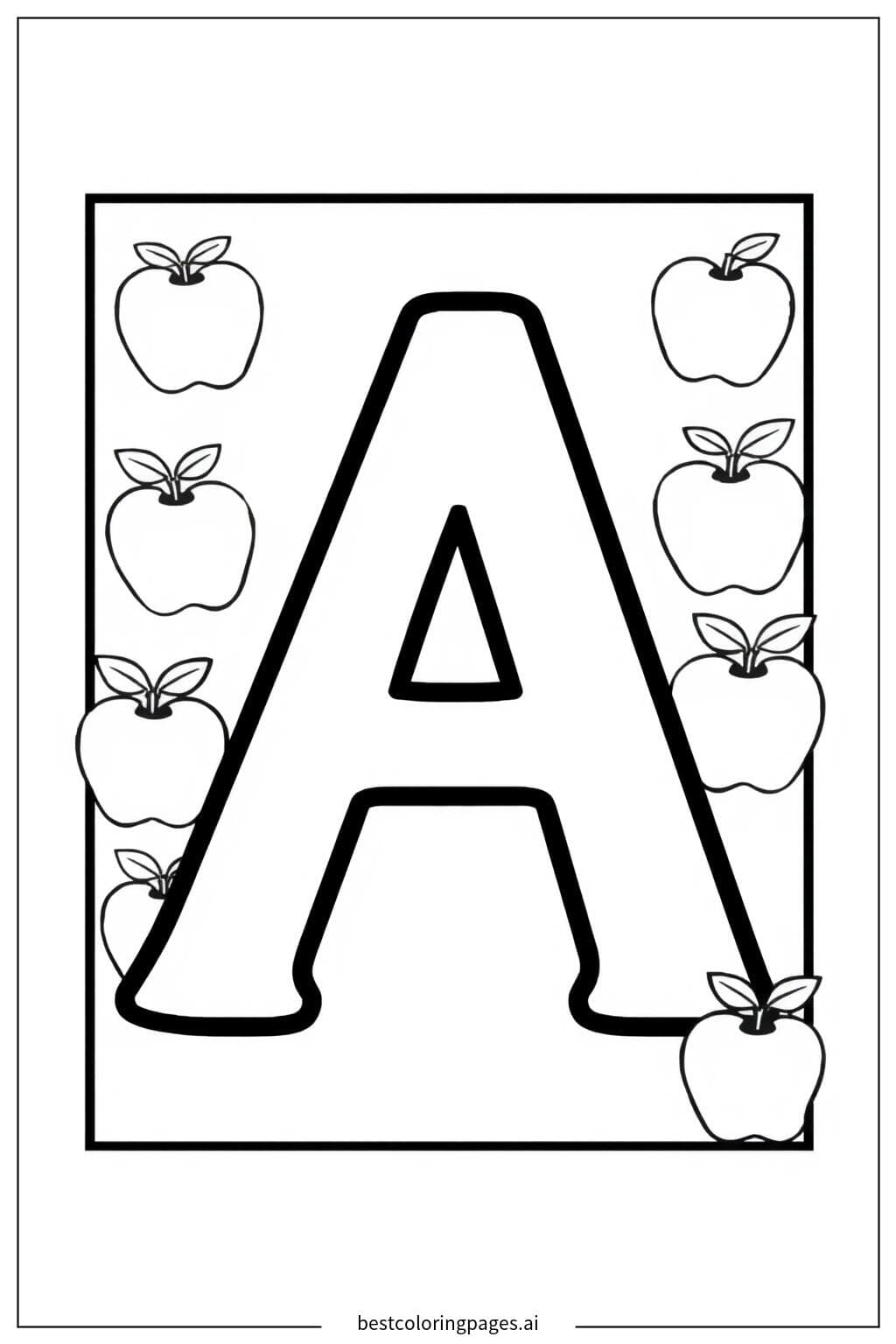 Letter A with Apples Coloring Page