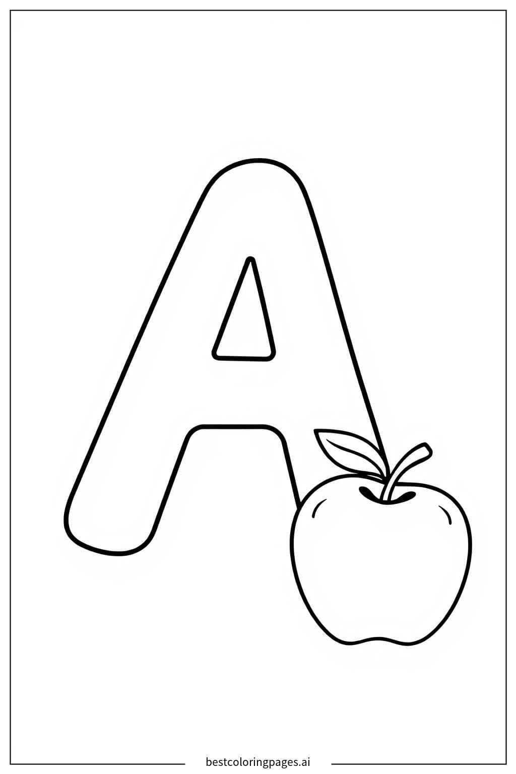 Letter 'A' with an Apple Coloring Page