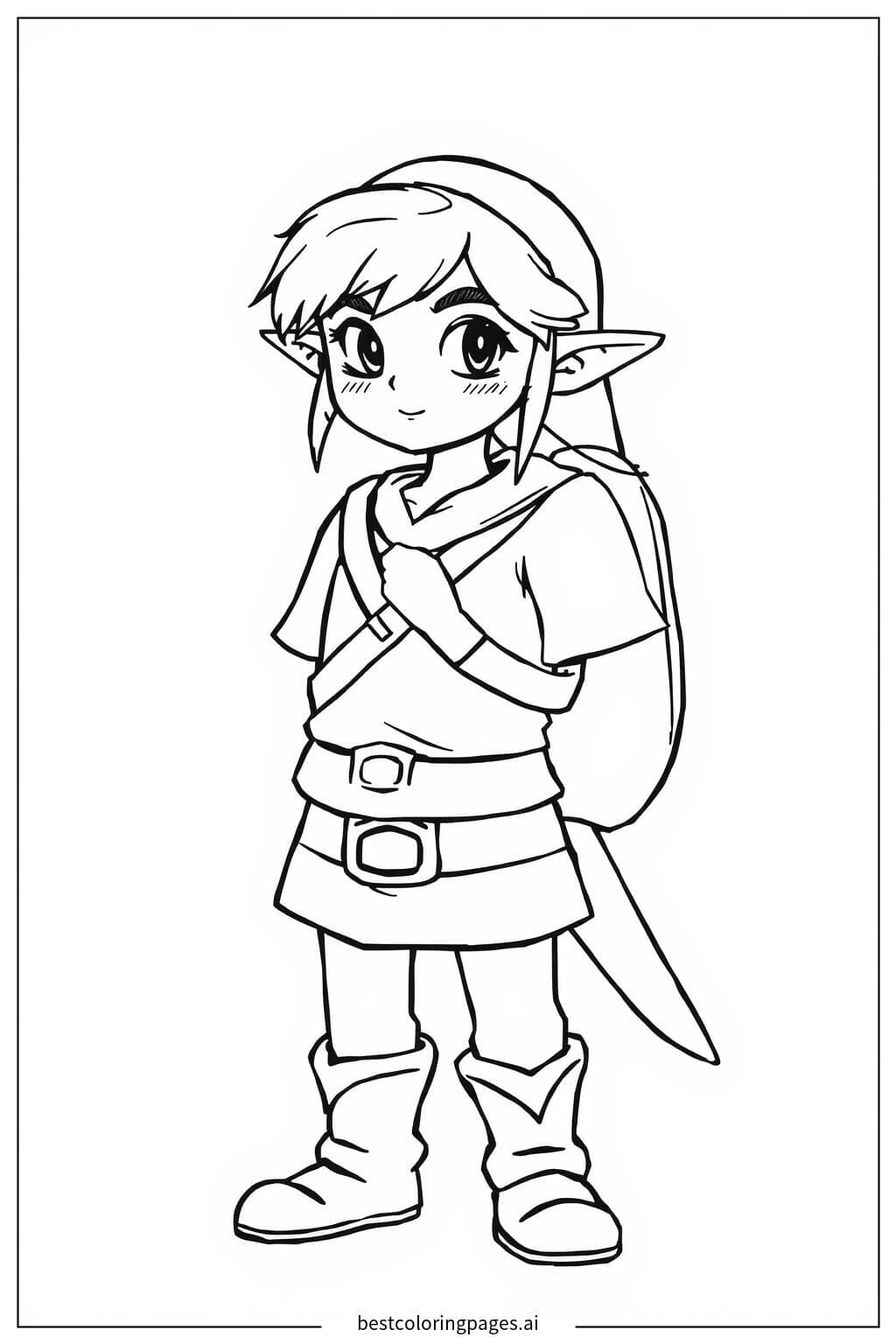 Link in His Iconic Green Tunic - A Zelda Adventure Coloring Page