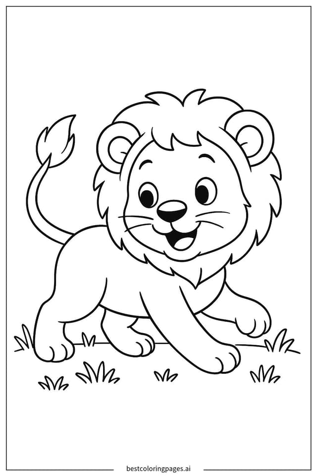 Playful Lion Cub Chasing Its Tail Coloring Pages