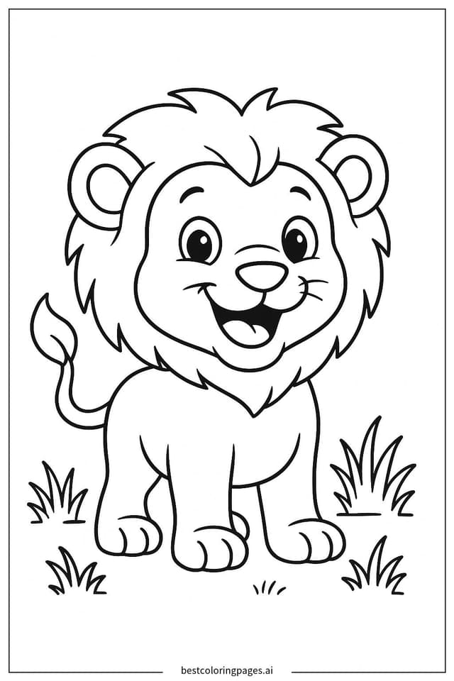 Adorable Lion Cub Standing Coloring Pages