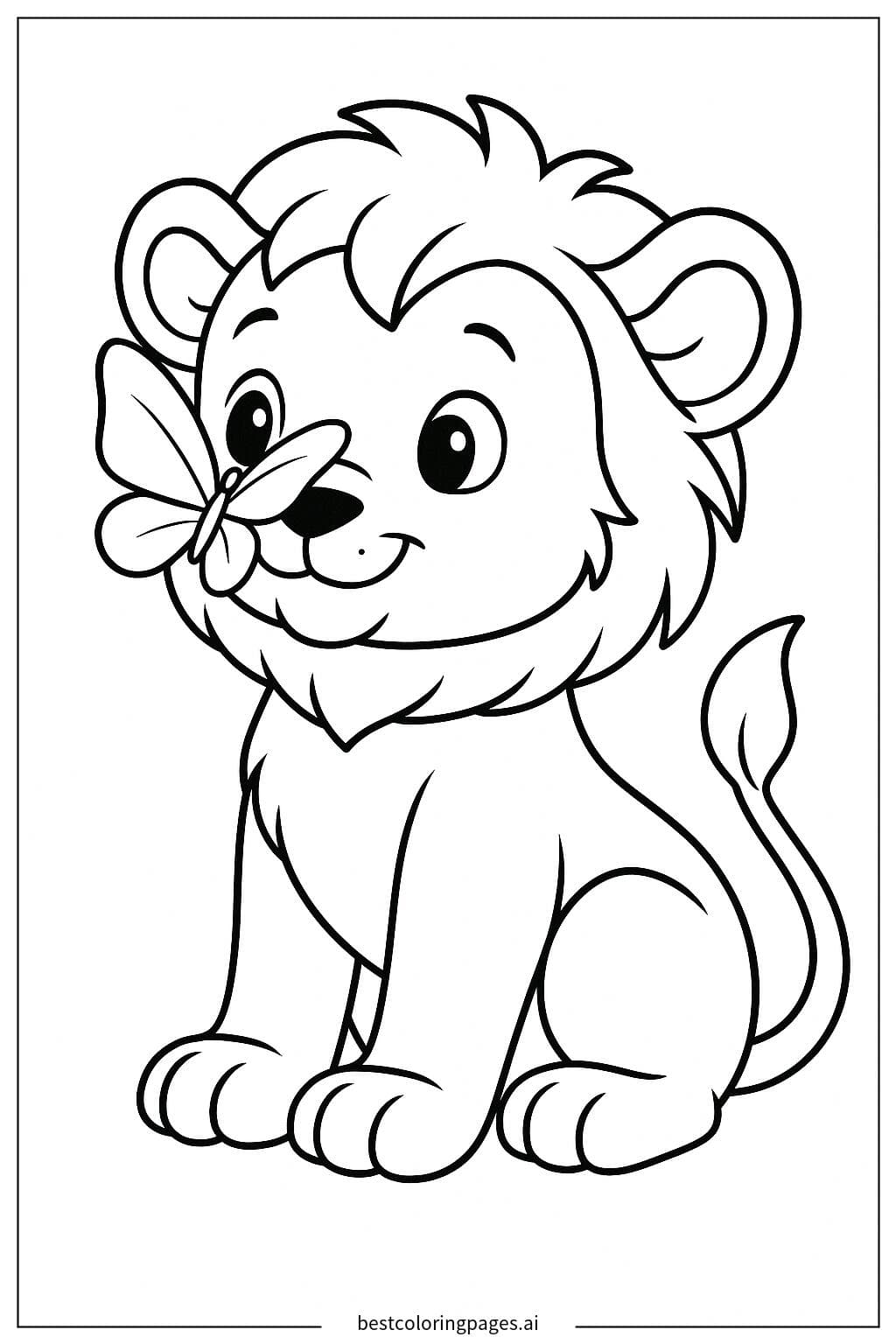 Adorable Lion Cub with a Butterfly on Its Nose