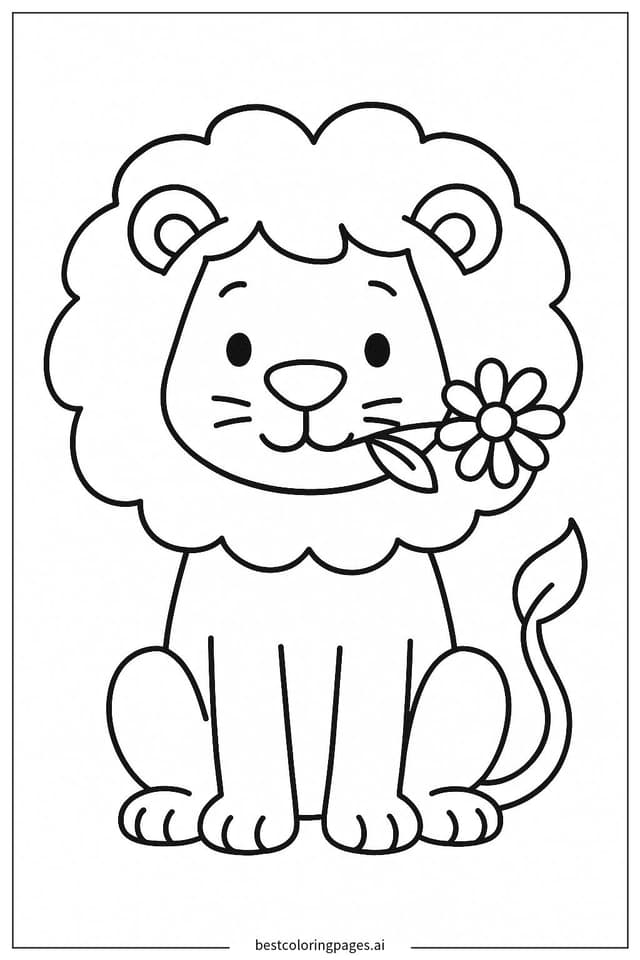 Lion Holding a Flower in Its Mouth Coloring Pages