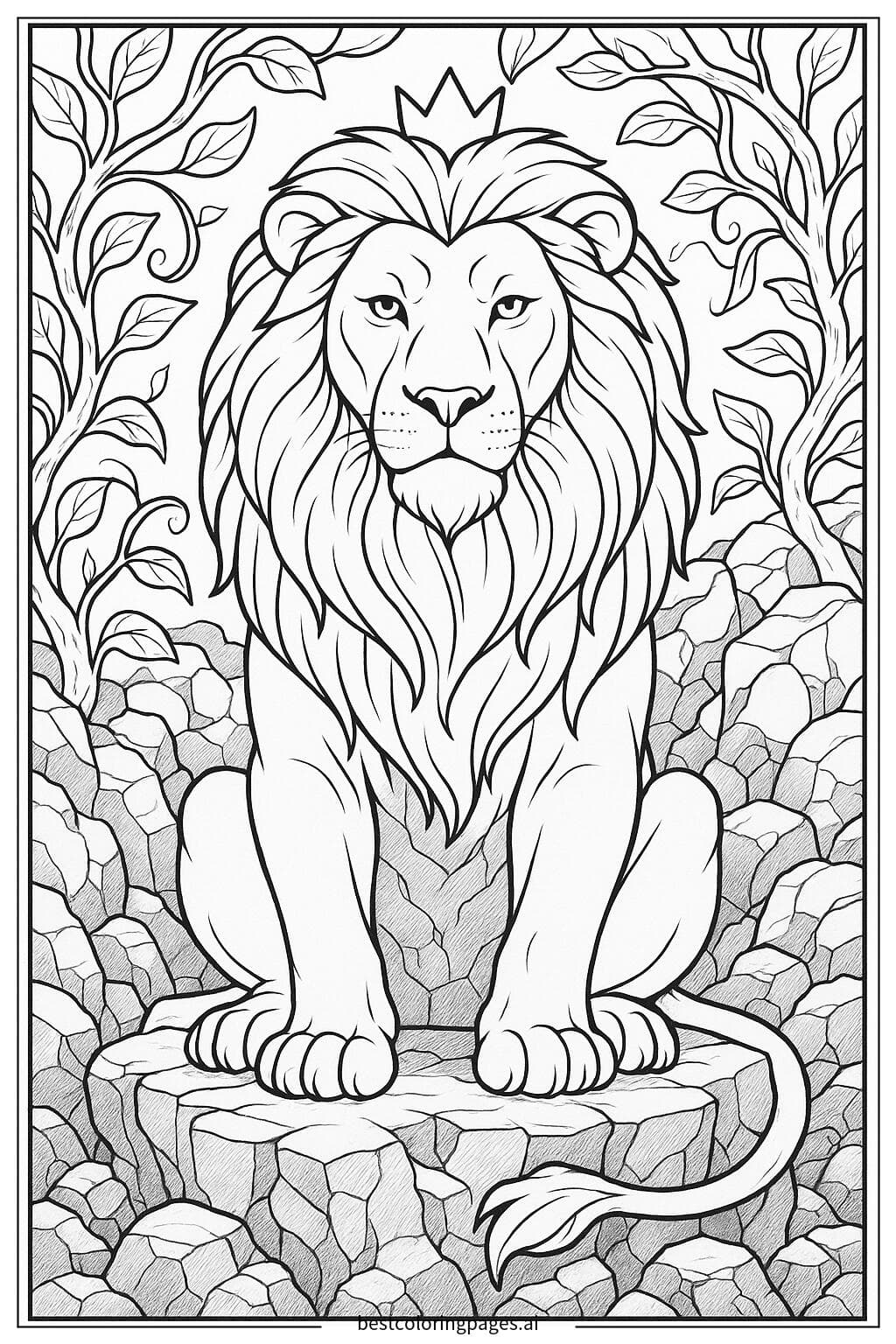 Majestic Lion King Sitting on a Rock Throne
