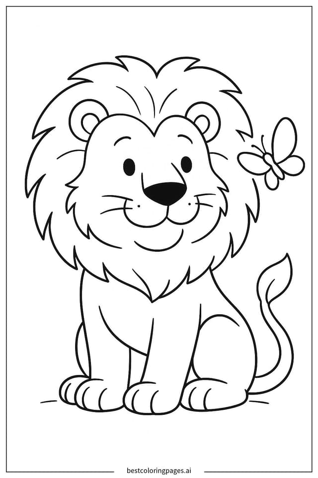 Lion Watching a Butterfly Coloring Pages