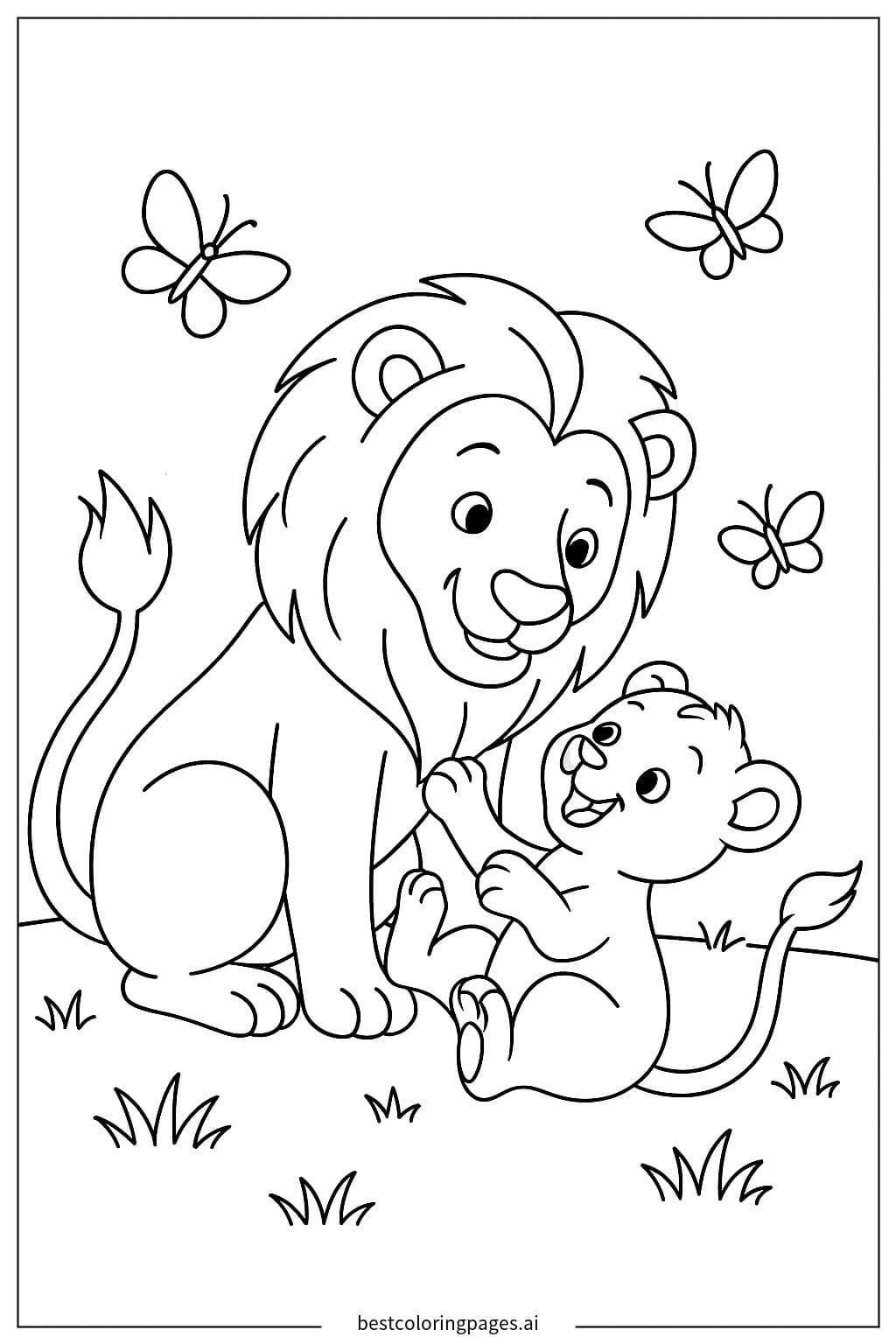 Lion and Cub Playing Together