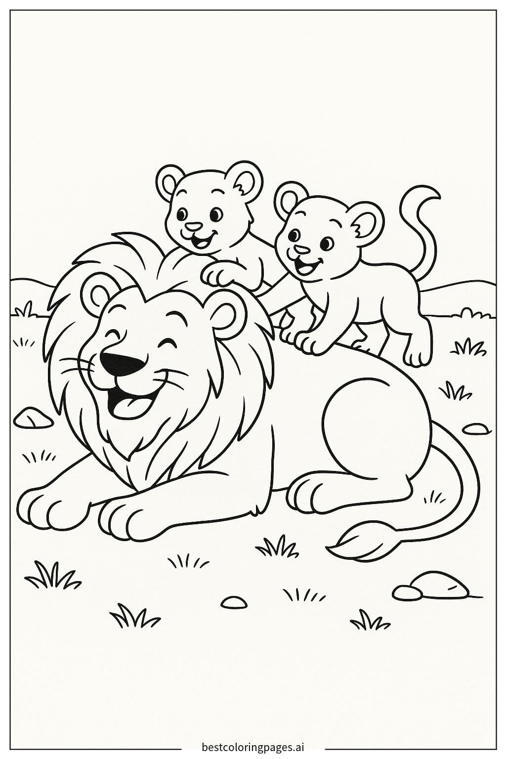 Lion Playing with Its Cubs