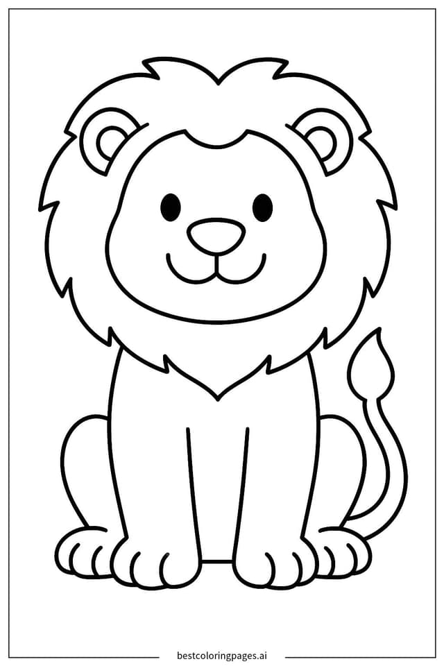 Smiling Lion Sitting Peacefully Coloring Pages