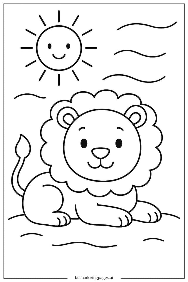 Lion Relaxing Under the Sun Coloring Pages