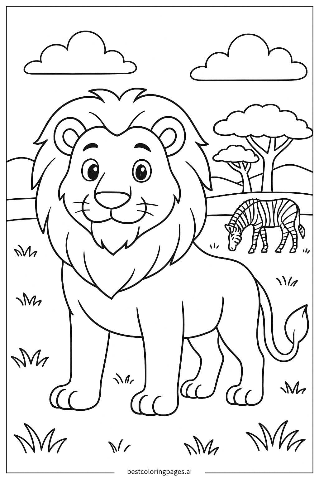 Majestic Lion with Zebra in the Background