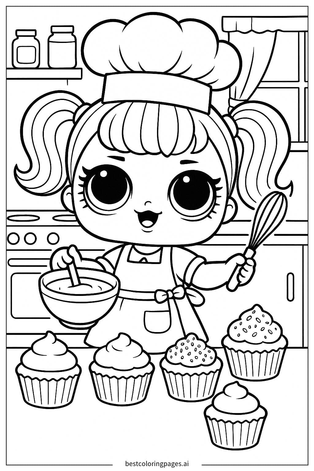 LOL Surprise Doll Baking Cupcakes Coloring Page