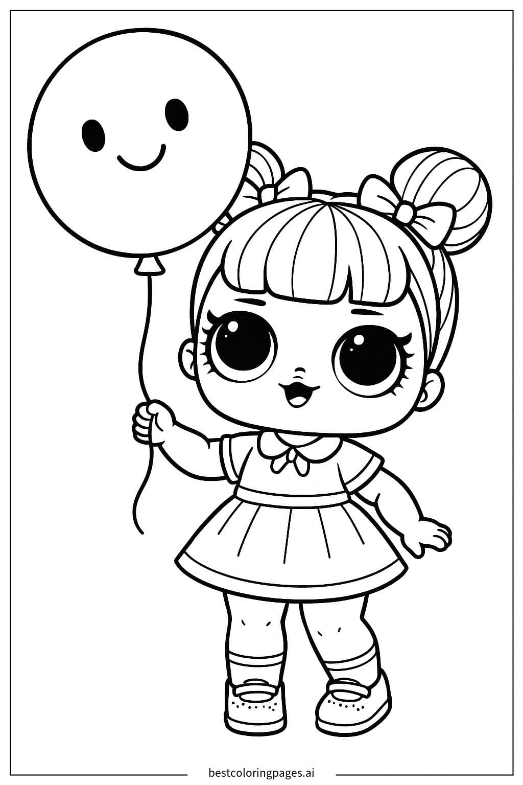 Adorable LOL Doll with Balloon Coloring Page