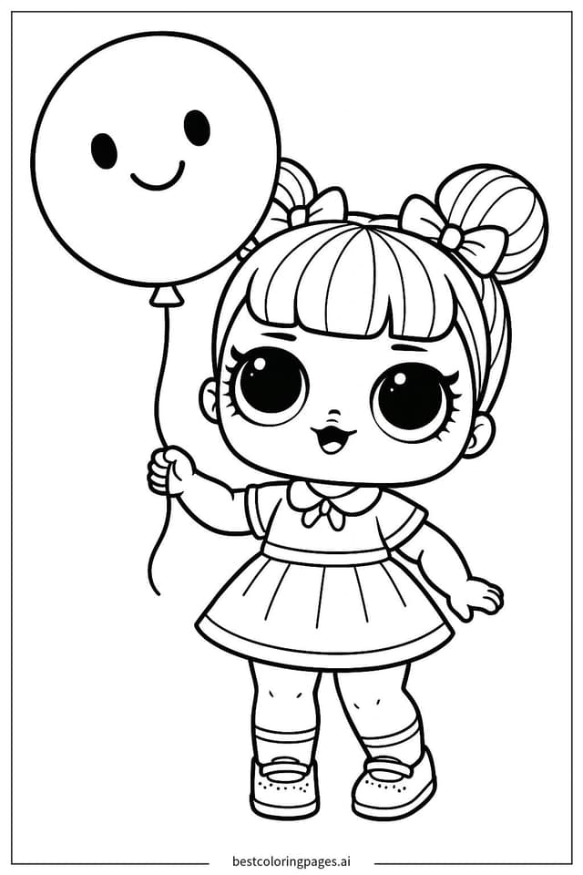 ภาพระบายสี ตุ๊กตา LOL ถือบอลลูน