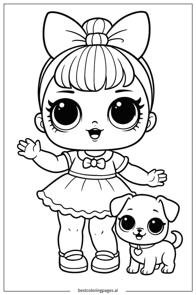 ภาพระบายสี ตุ๊กตา LOL กับสัตว์เลี้ยงน่ารัก