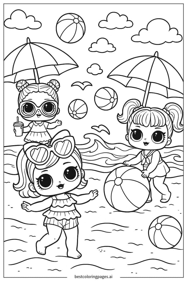 ภาพระบายสี ตุ๊กตา LOL ที่งานปาร์ตี้ชายหาด