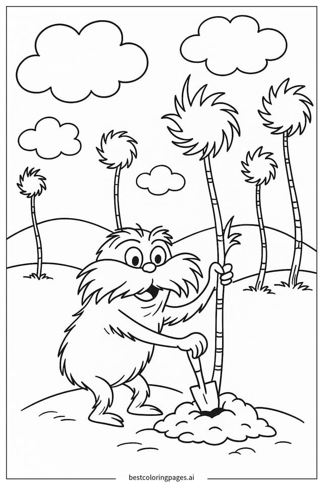Lorax Planting Trees Coloring Page