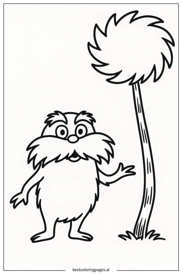 Lorax and His Whimsical Tree Adventure Coloring Page