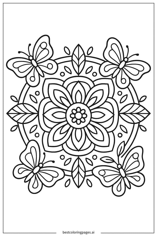 Mandala with Butterfly Patterns Coloring Page
