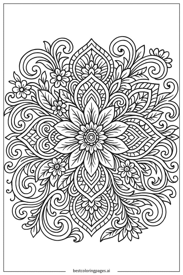 Mandala with Floral Patterns Coloring Page