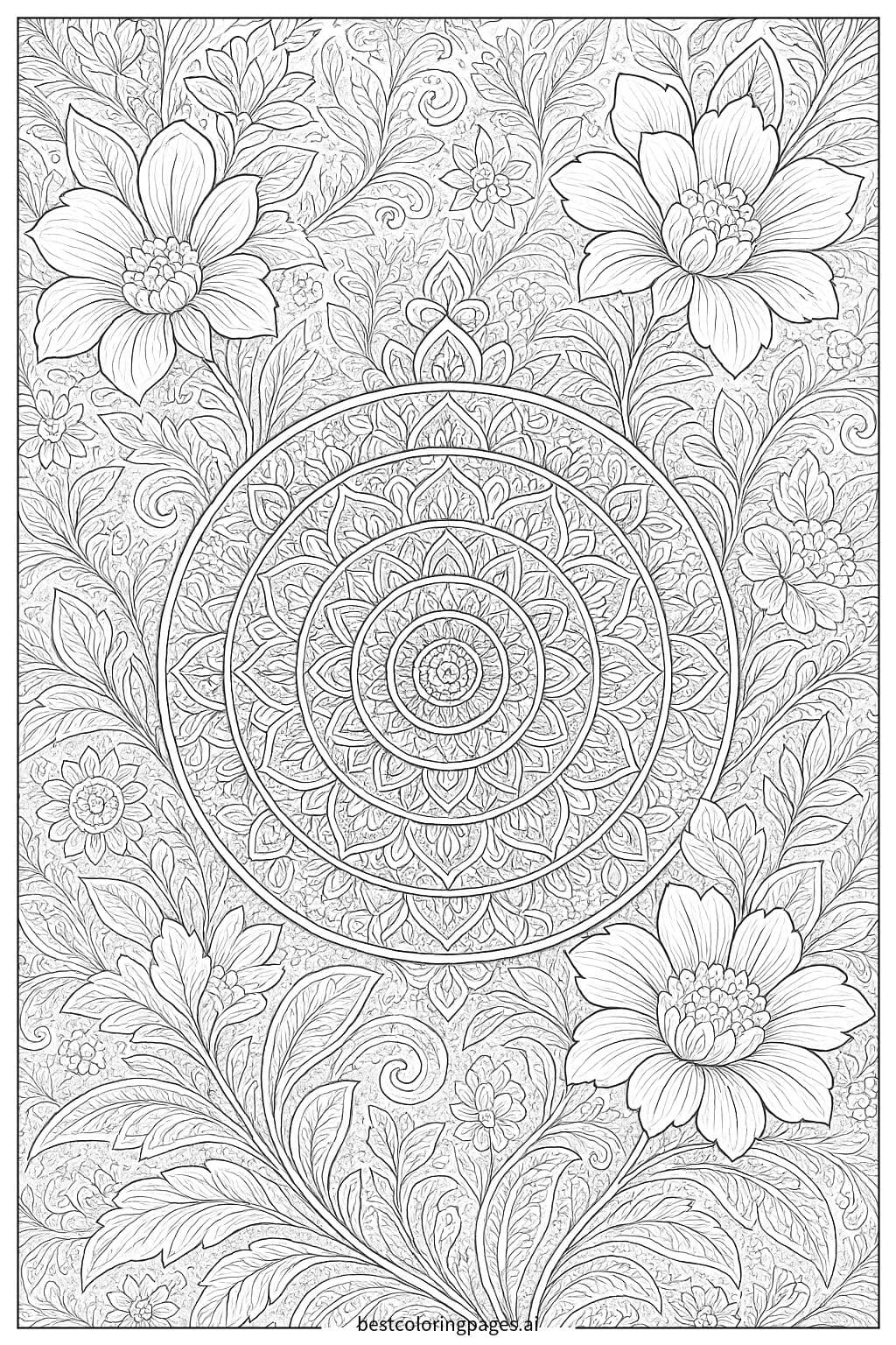Mandala con intrincados patrones florales