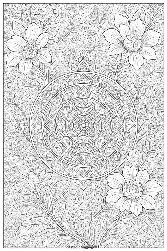 Dibujos de Mandala con intrincados patrones florales para Colorear