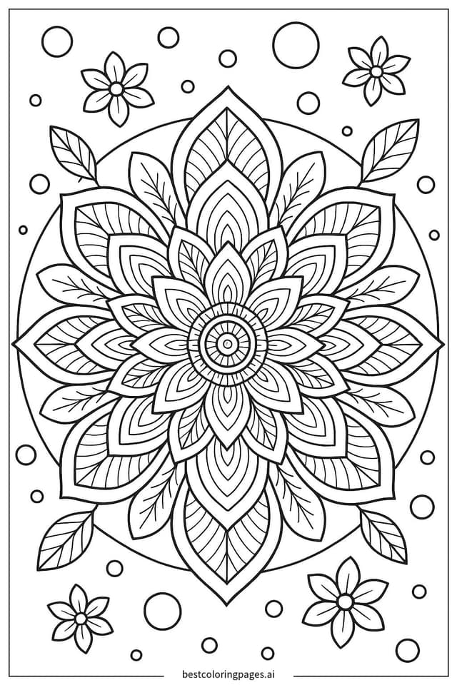 Dibujos de Mandala con diseño de pétalos en capas para Colorear