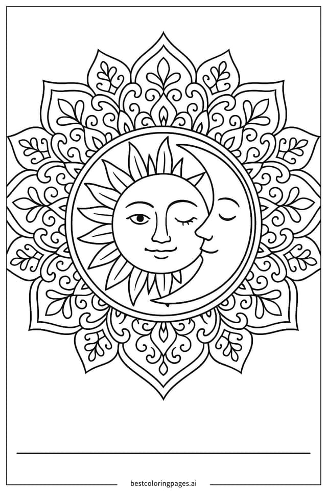 Dibujos de Mándala con Sol y Luna para Colorear
