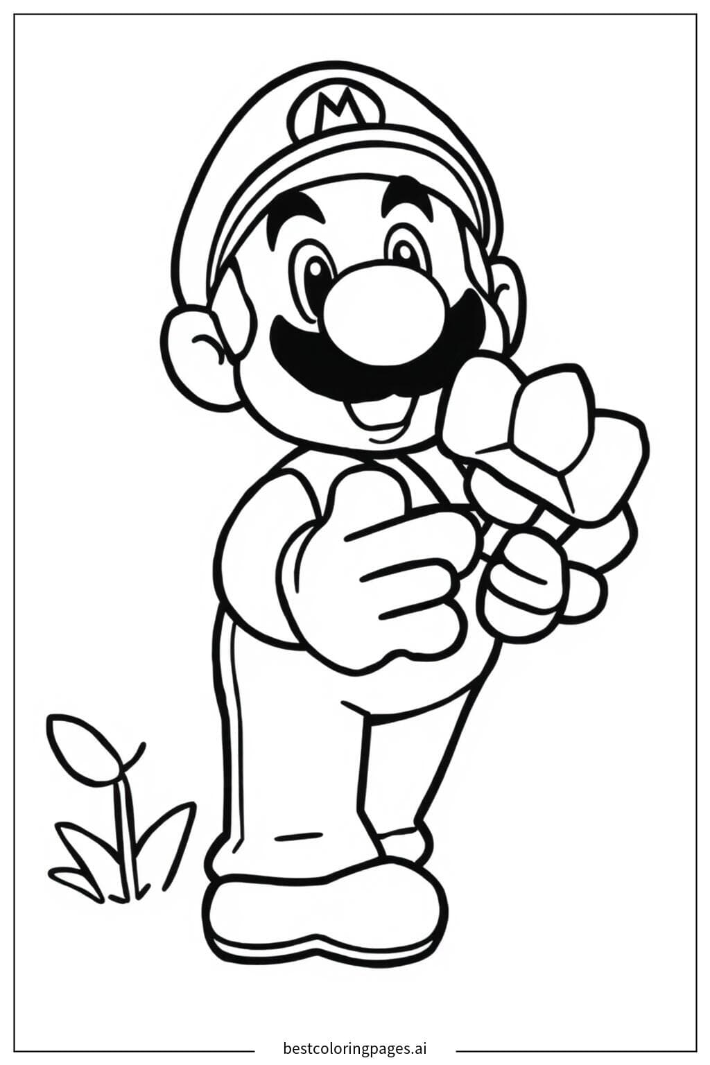 Mario Holding a Fire Flower Coloring Page