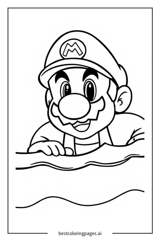 Mario in the Pool Coloring Page