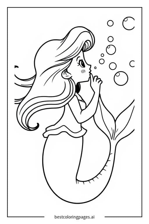 Mermaid Blowing Bubbles Coloring Pages