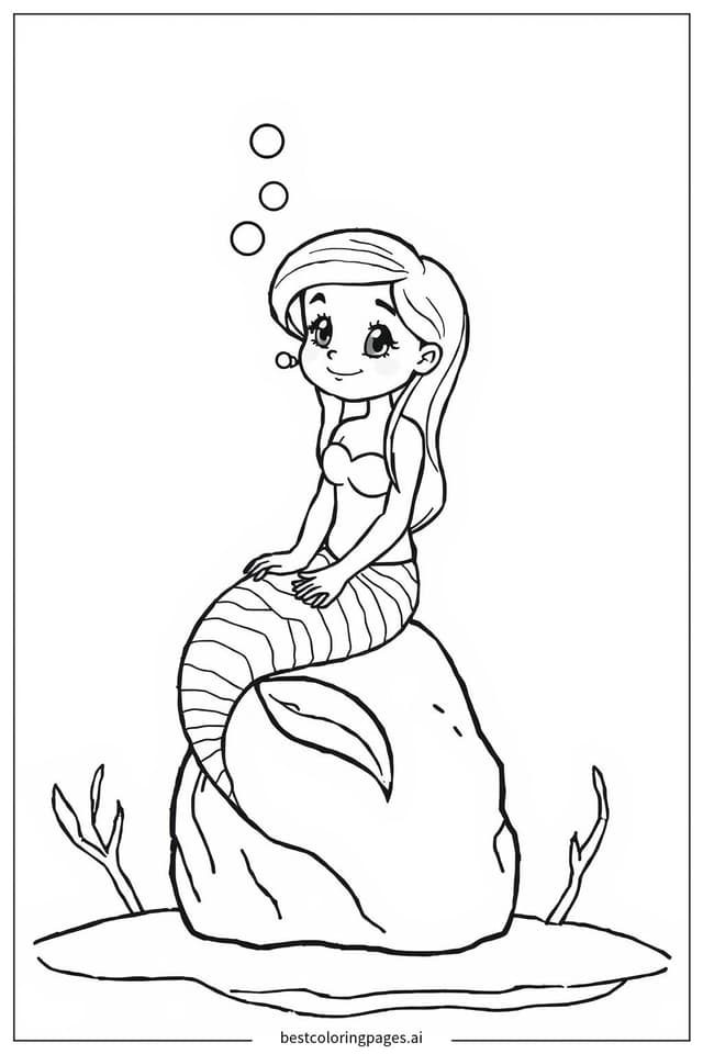 Mermaid Blowing Bubbles Coloring Pages