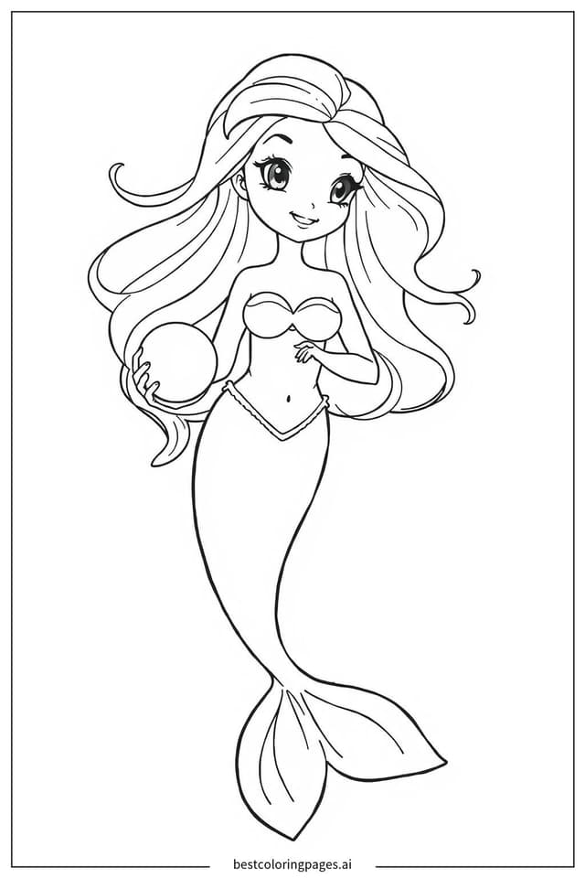 美人魚捧著珍珠 著色圖